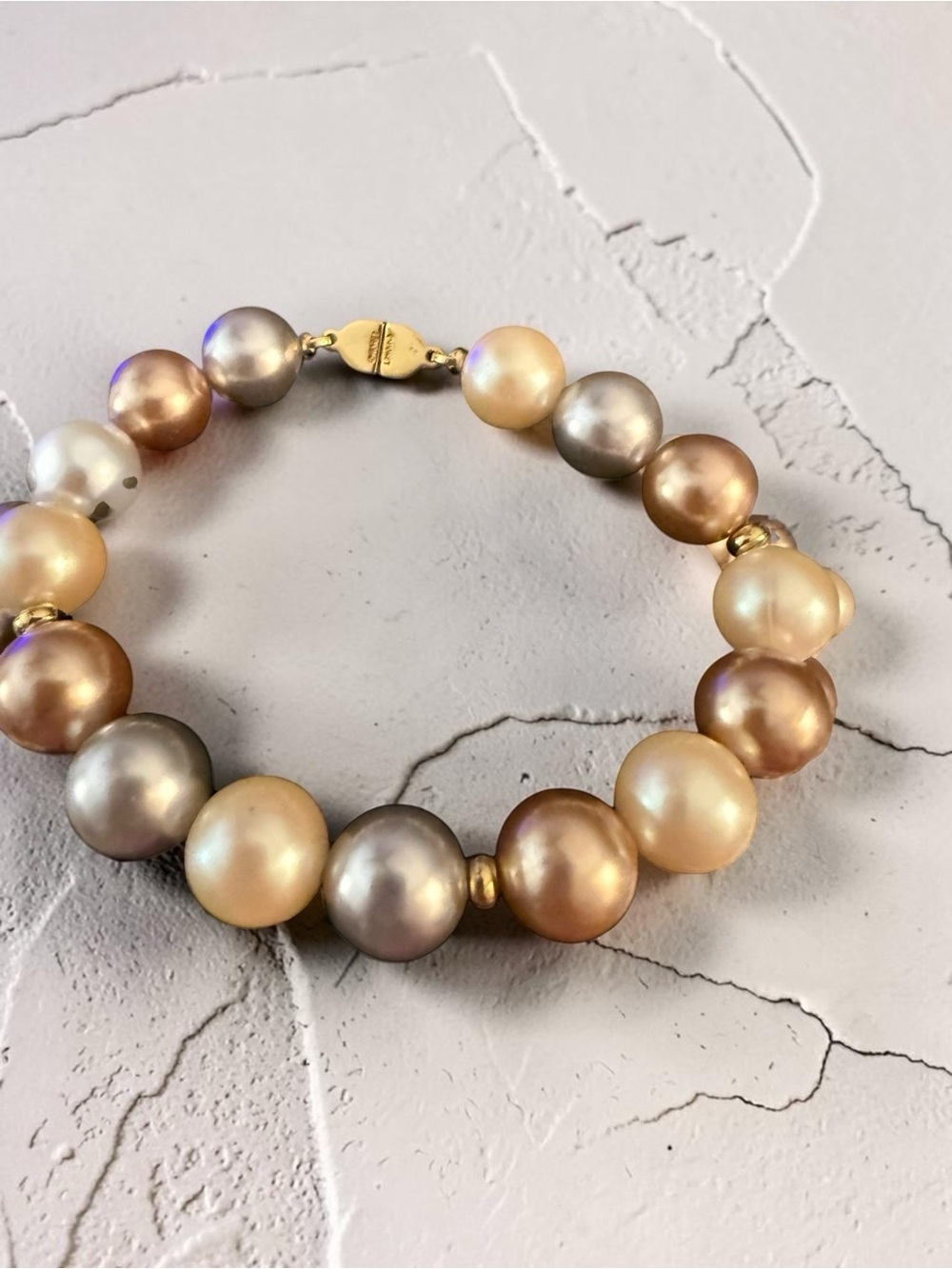 Vintage Monet 60” Triple Tone Faux Pearl Necklace & Matching Signed Bracelet